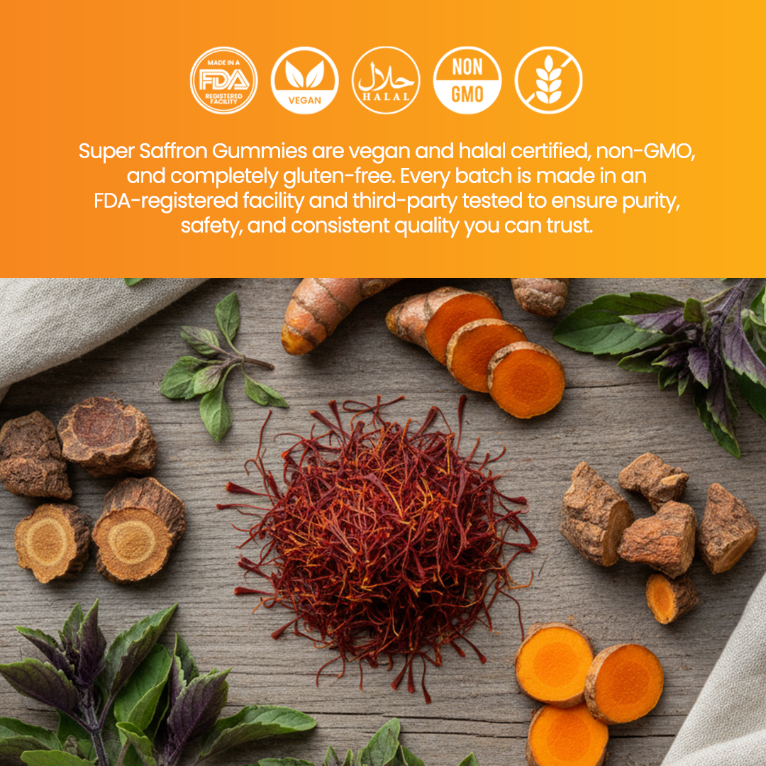 Super Saffron Gummies - Natural Mood, Focus & Stress Support Supplement + Clinically Studied Saffron